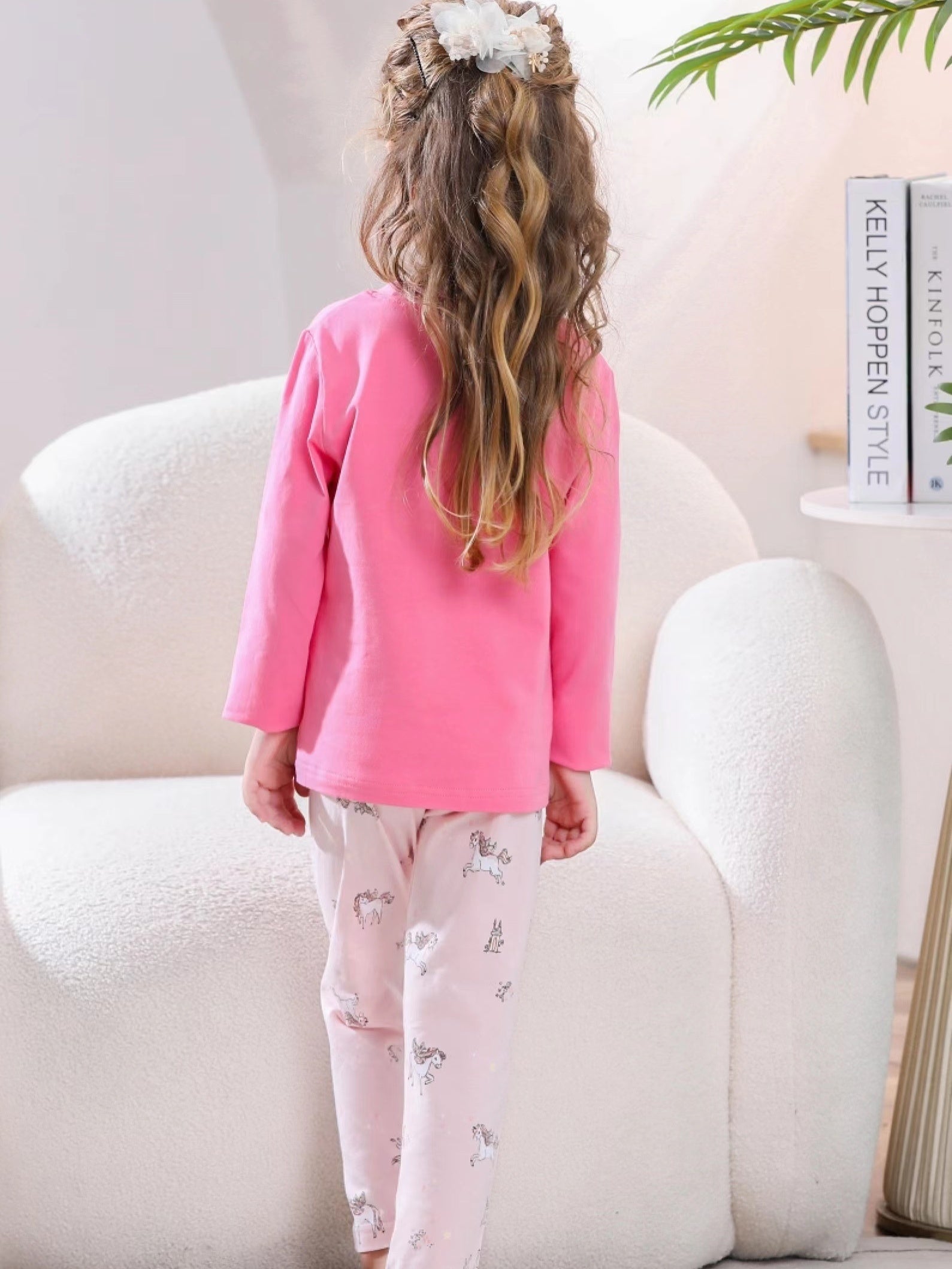 Kids Unicorn Print Pajama Set Crew Neck Top Long Sleeve Pants