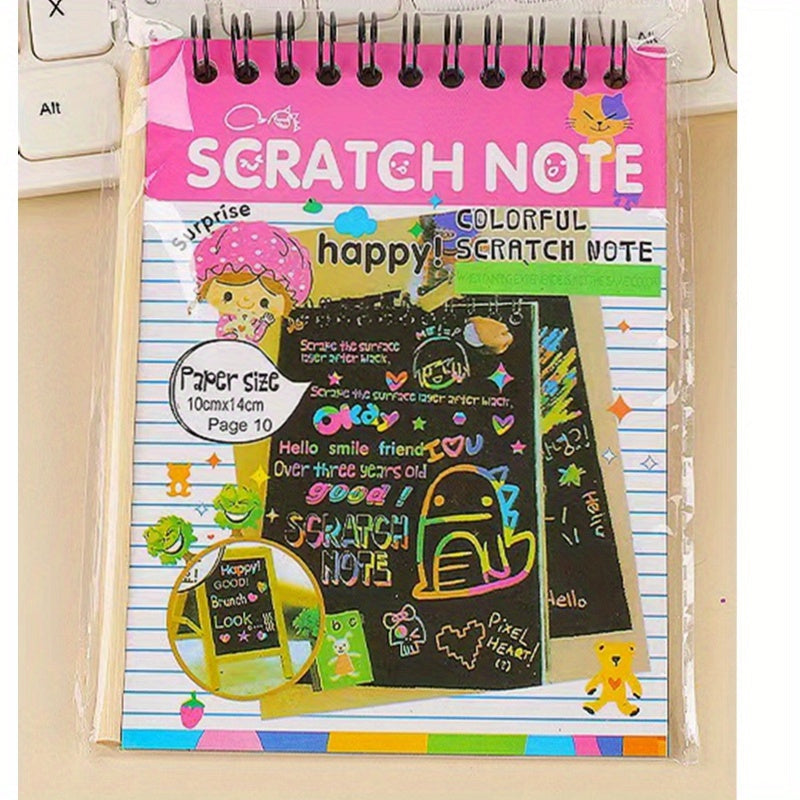 DIY Magic Rainbow Scraping Painting Art Scratch Paper Graffiti Stencil Drawing