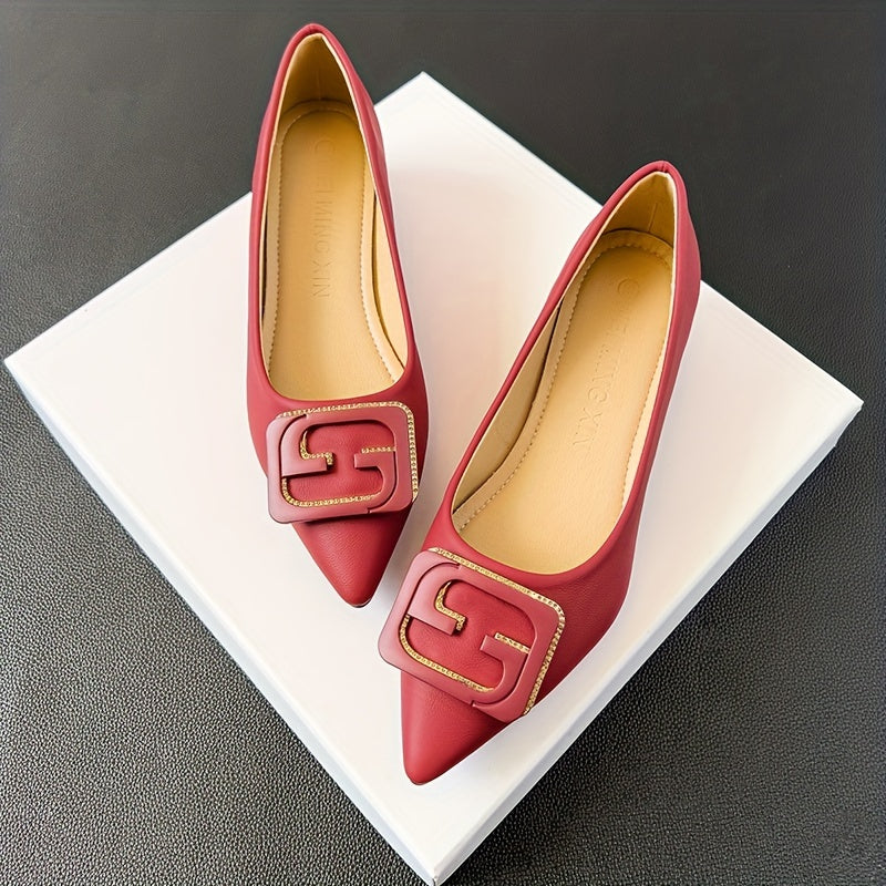 Metallic Slip On Point Toe Low Heel Shoes