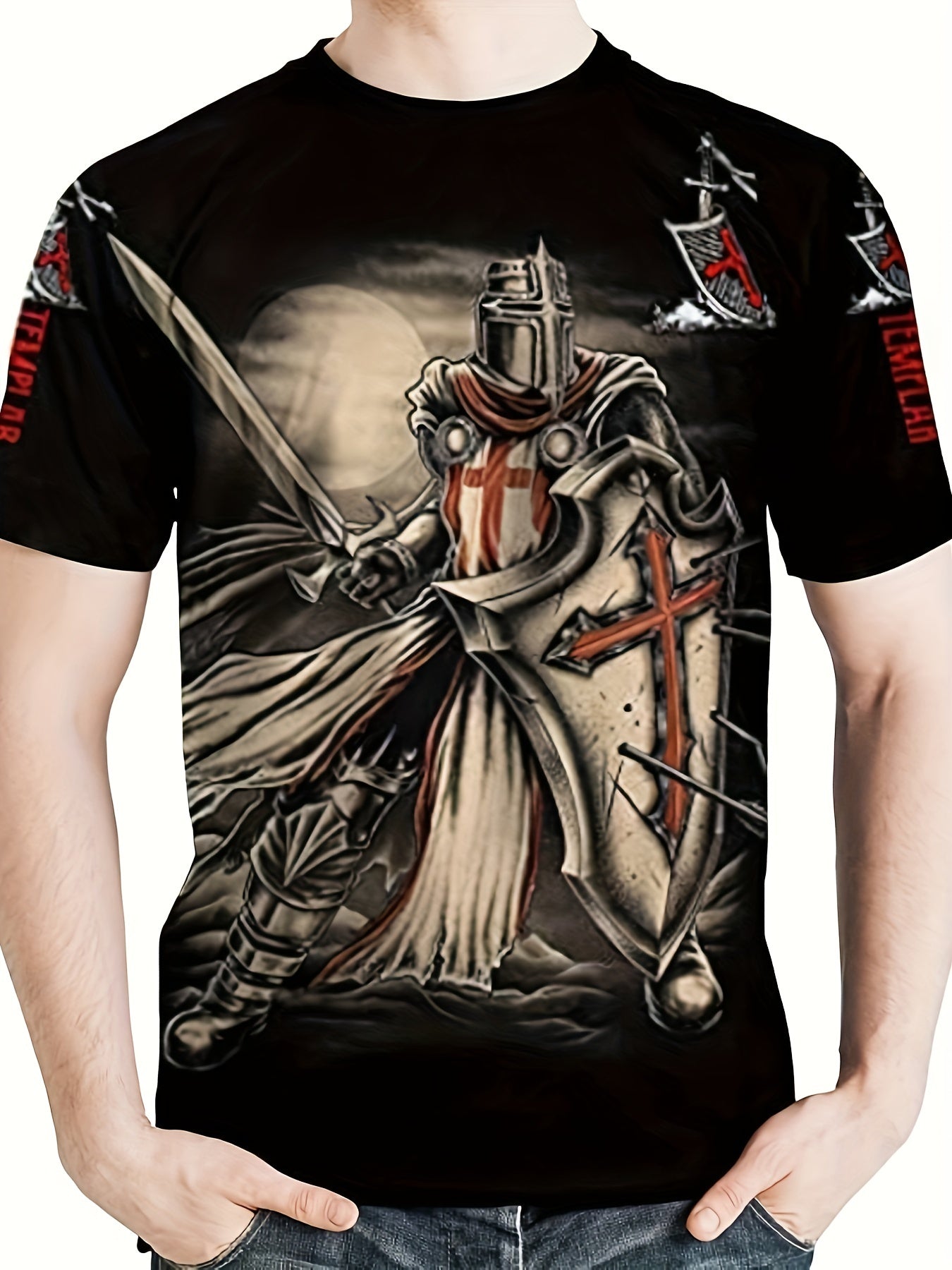 Vintage Knight Graphic T shirt 3D Print Crew Neck Tee for Men