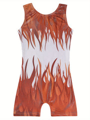 Flame Graphic Gymnastics Suit Ballet Leotard