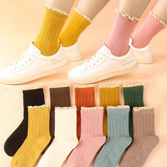 10 Pairs College Style Lace Trim Socks Women's Stockings