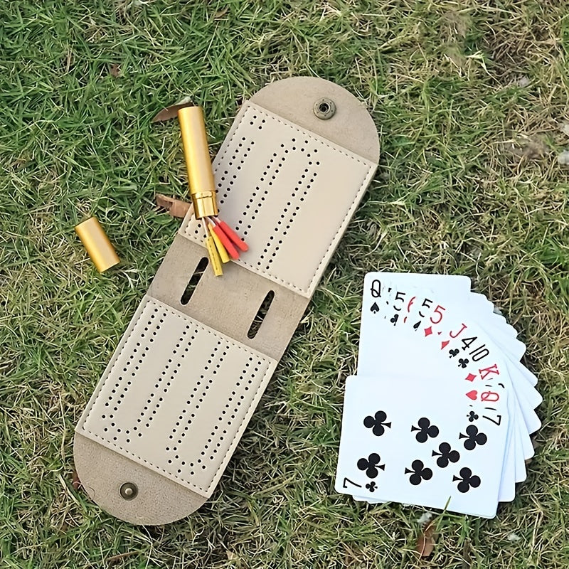 Cribbage Board Game Set PU Leather Board Game Travel Cribbage Board Track