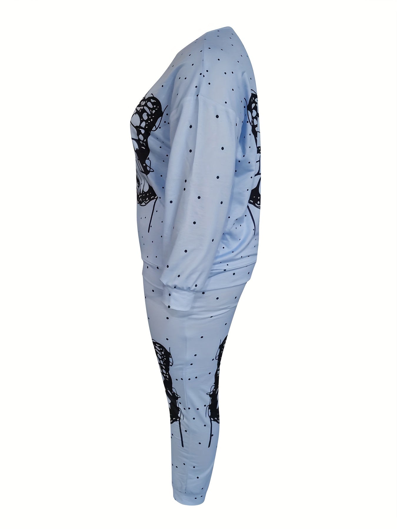 Women's Plus Butterfly Print Round Neck Top & Pants Set