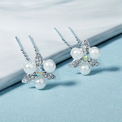 2pcs Rhinestone Faux Pearl Hairpin Bridal Head Jewelry