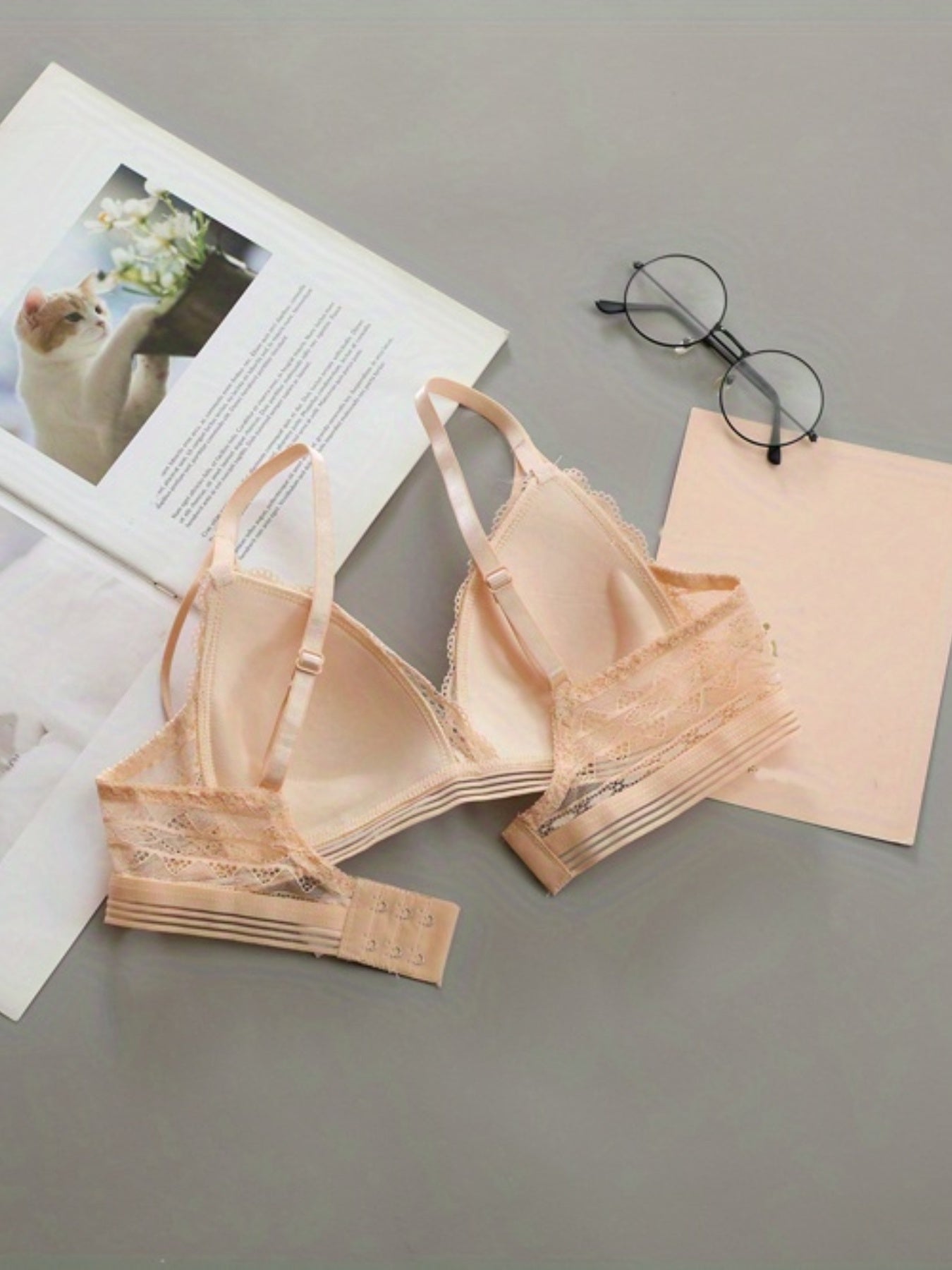 Lace Wireless Push Up Bra Comfy & Breathable Triangle Cups