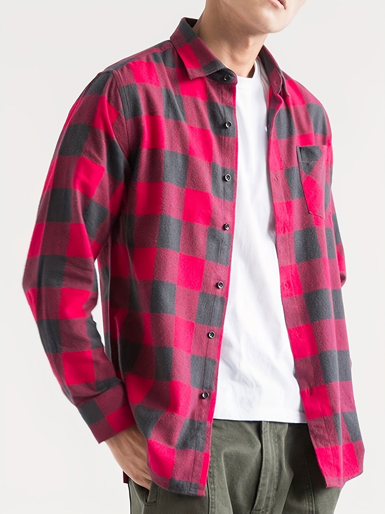 Plaid Print Button Up Shirt Men's Spring Summer
