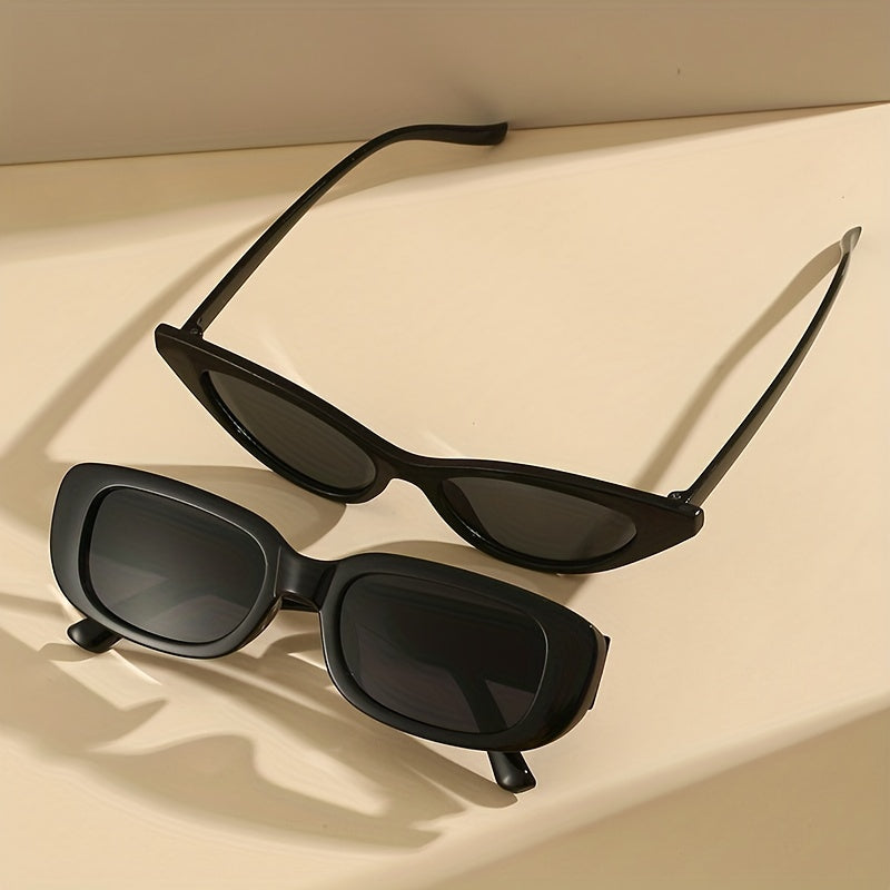 2 Pairs Cat Eye Rectangle Sunglasses UV400 Sun Shades