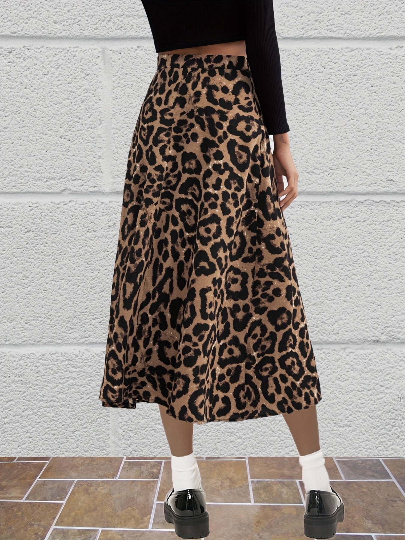 Leopard Print High Waist Split Skirt Sexy Skirt For Spring & Summer