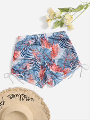 Tropical Plant Print Tie Side Swim Short