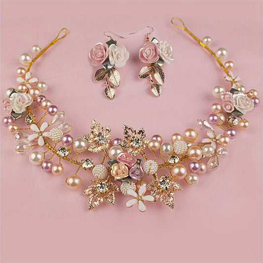 Faux Pearl Rhinestone Wedding Headdress Set Headband Bridal Headband