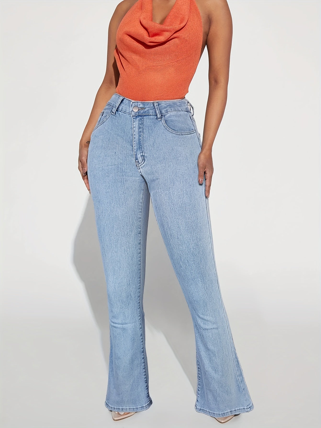 Sunflower Embroidered Flare Jeans High Stretch Bell Bottom Jeans