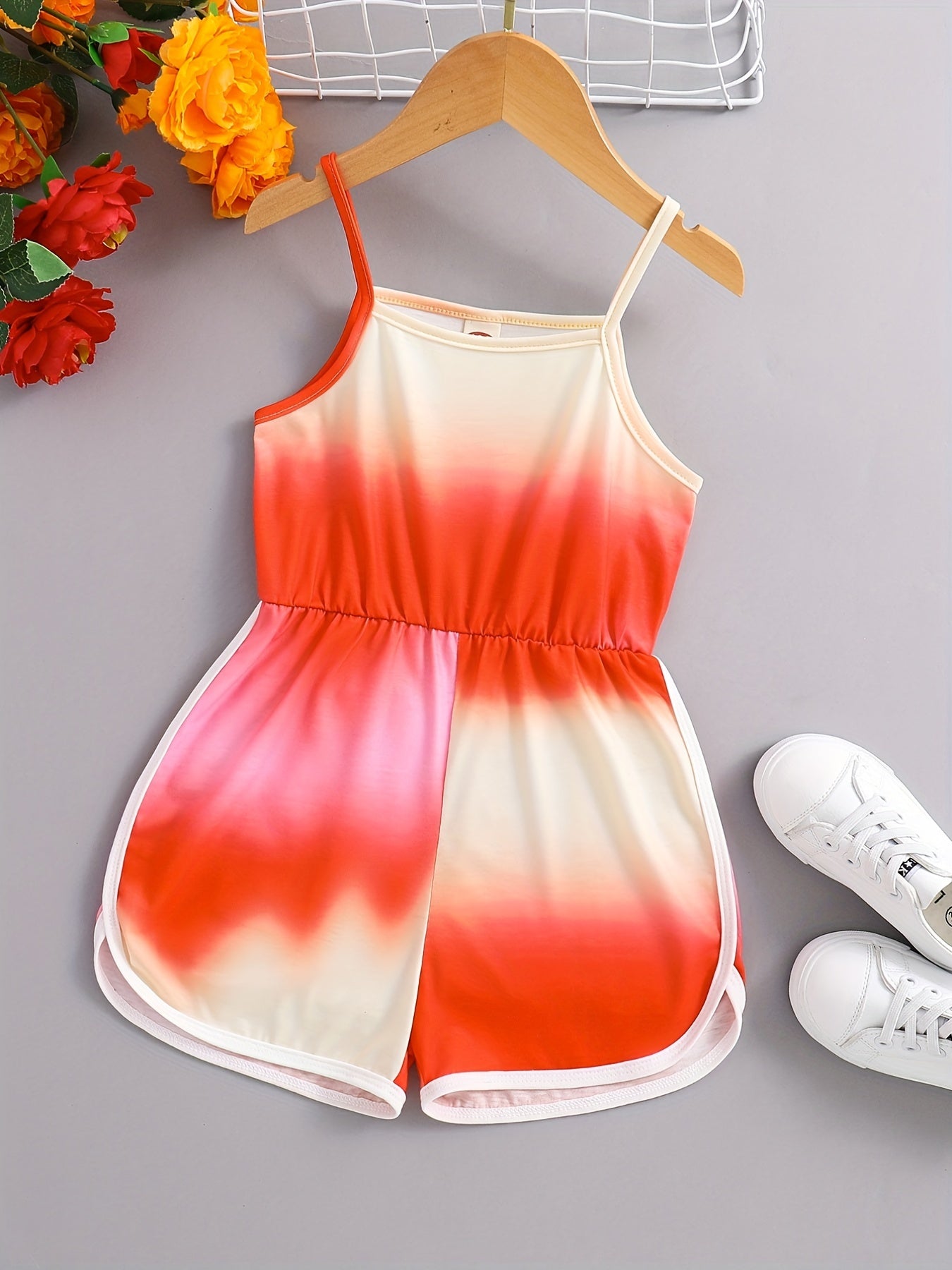 Girls Gradient Block Cami Rompers Jumpsuits
