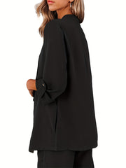 Solid Open Front Blazer Long Sleeve Outerwear Women's Clothing
