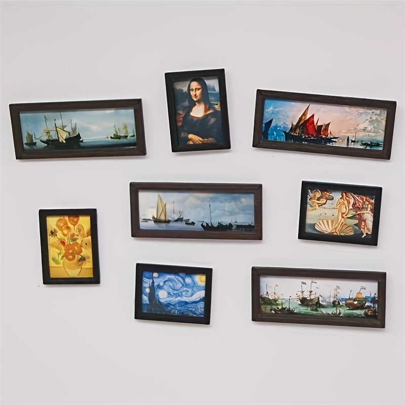 8pcs Retro Mini Picture Frame Doll Furniture Set