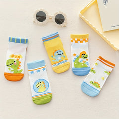 5Pairs Boys Dinosaur Pattern Ankle Socks Mesh Breathable Spring Autumn Summer