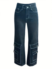 Cargo Denim Pants High Rise Loose Fit
