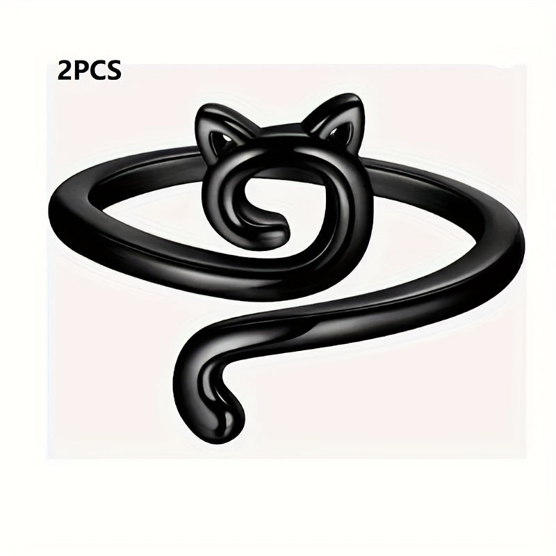 2pcs Adjustable Crochet Kitten Ring Knitting Tool Jewelry Making Supplies