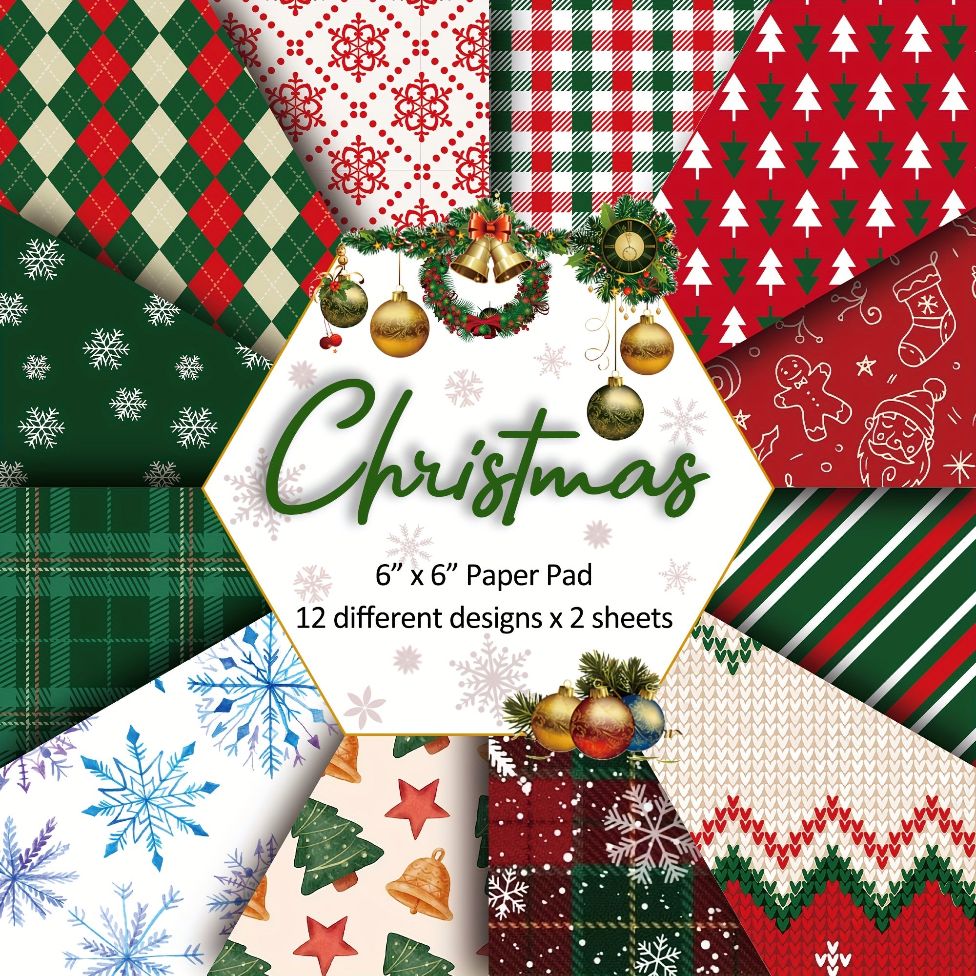 Christmas Scrapbook Paper Pad - 24 Sheets Single Sided Pattern Paper