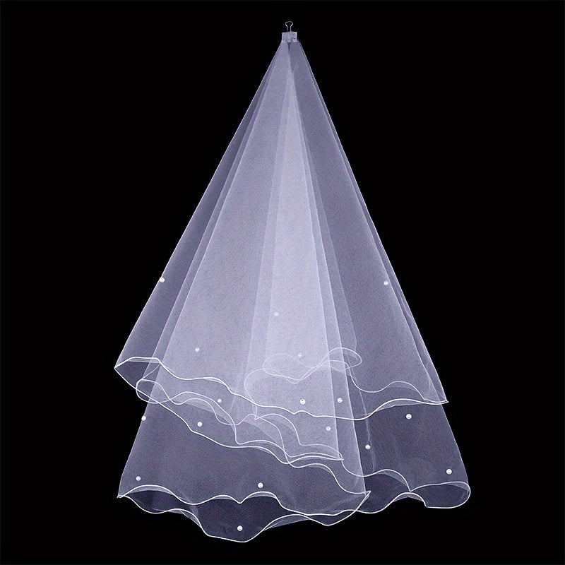 Beaded Mesh Bridal Veil 1 Tier Wedding Headwear