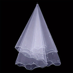 Beaded Mesh Bridal Veil 1 Tier Wedding Headwear