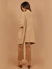 Solid Long Sleeve Open Front Cardigan With Pockets
