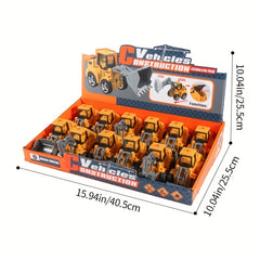 12pcs Engineering Vehicle Children's Toys Excavators Rollers Forklifts