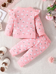 Baby Girl Pink Flowers Long Sleeve Top Pants Set