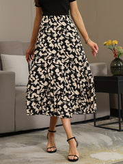 Printed Pleated Skirt Elastic Waist Spring & Summer Women's Clothing