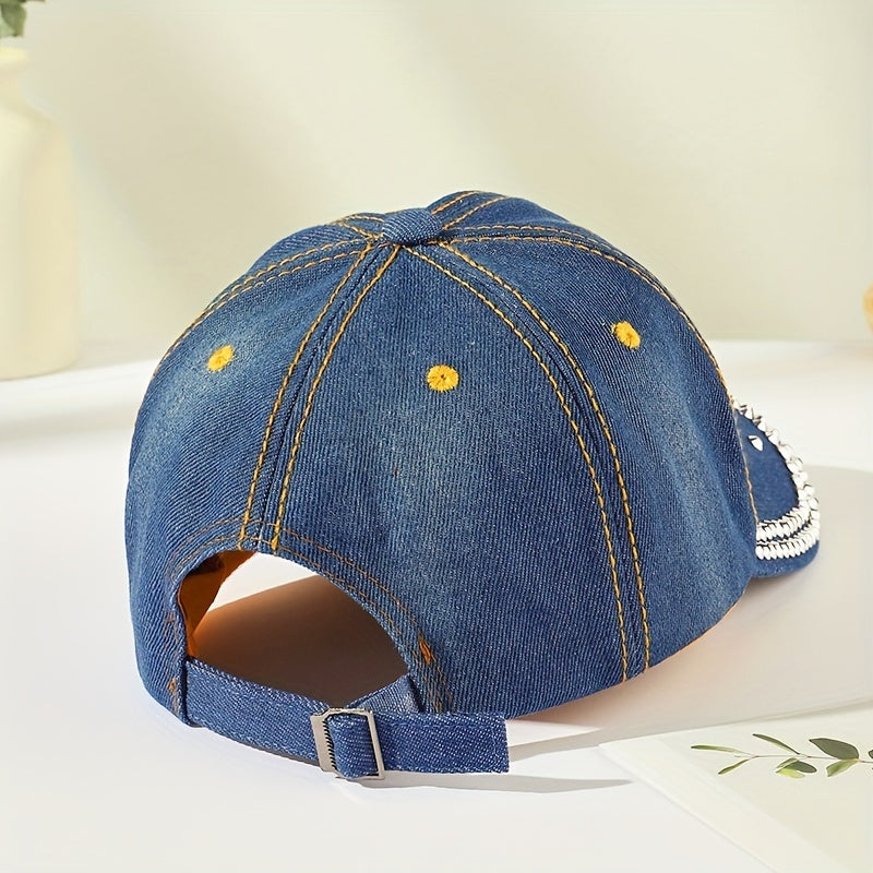 Rhinestone Decor Baseball Cap Denim Sunshade Dad Hat Casual Sun Hats
