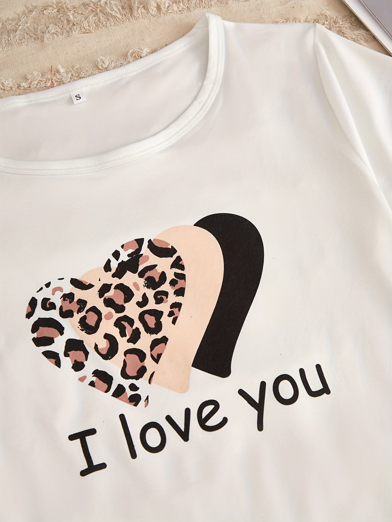 3 Piece Heart & Leopard Print Sleep Set Lounge Pajamas Women's Loungewear