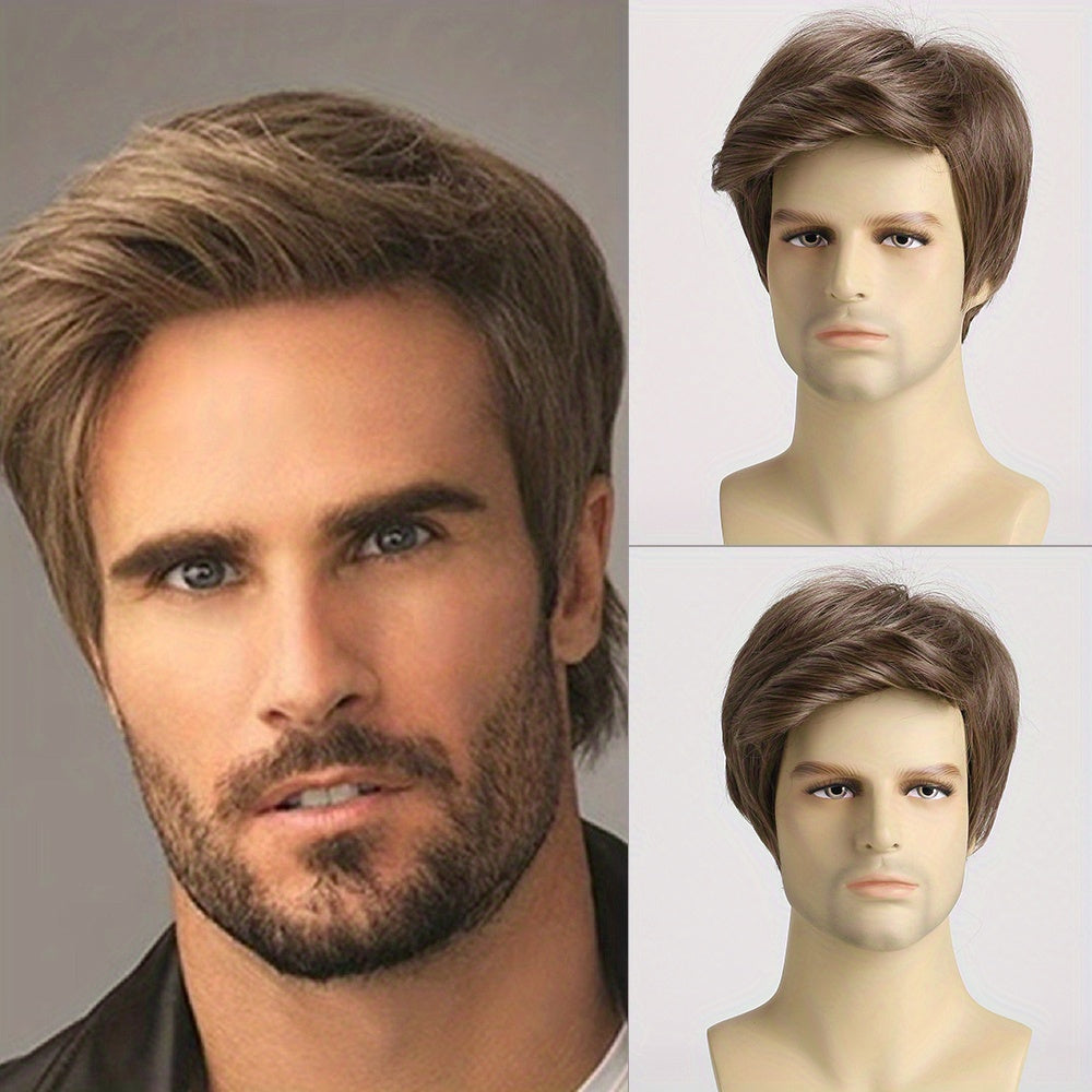 Men's Brown Short Curly Wig for Daily Wear