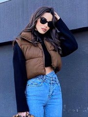 Crop Vest Raglan Sleeve Zipper Jacket Women's Clothing