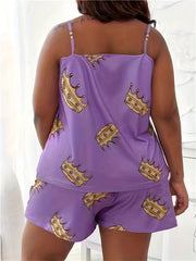 Crown Print Pajama Set Cami Top & Shorts Loungewear