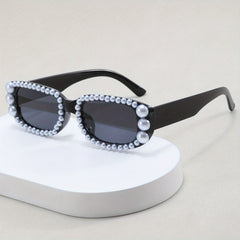 Y2K Faux Pearl Rectangle Sunglasses Women UV400