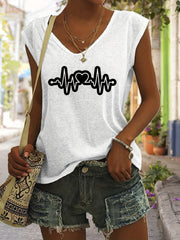 Heart Print V Neck Tank Top Women's Summer Sleeveless Casual Top