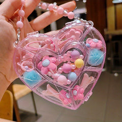 Girls Hair Clips & Ties Set - Birthday Accessory with Heart Shaped Accs