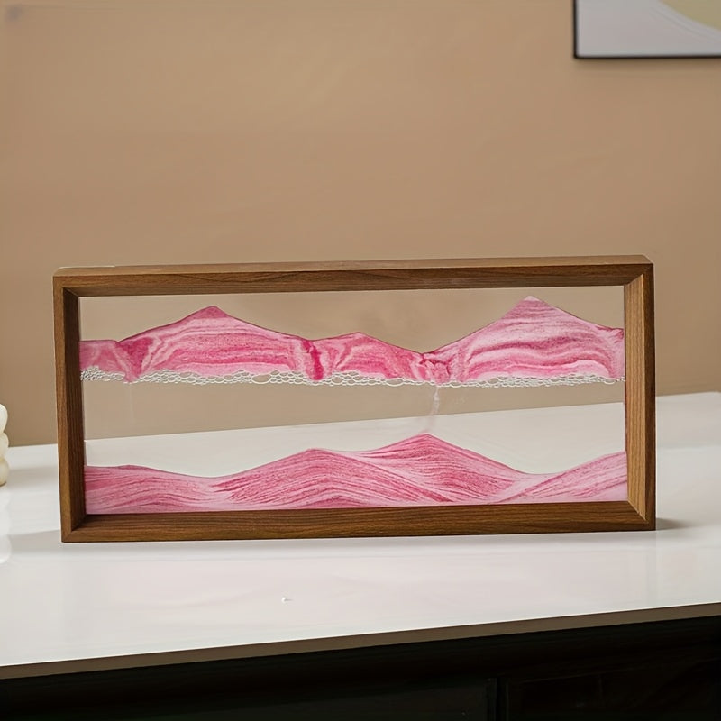 15-Inch Pink 3D Sand Art Hourglass with High Glass Art and Wooden Frame