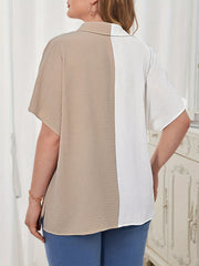 Colorblock Short Sleeve Button Up Blouse