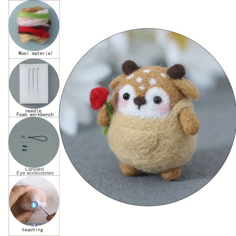 1pc Deer Wool Felt Poking Diy Material Bag Creative Needle Felting Gift