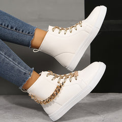 Women's High Top Skate Shoes with Chain Decor Lace Up Sneakers