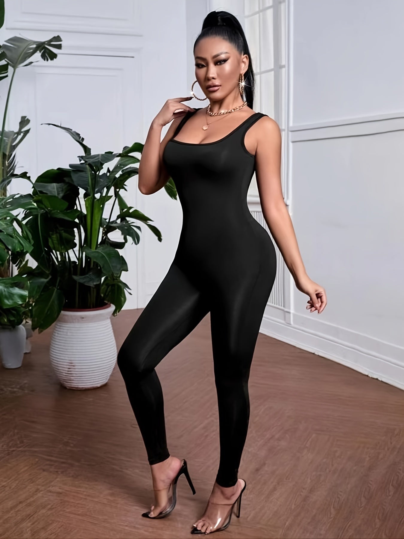Sleeveless Bodycon Jumpsuit Sexy Solid Women's Clothing