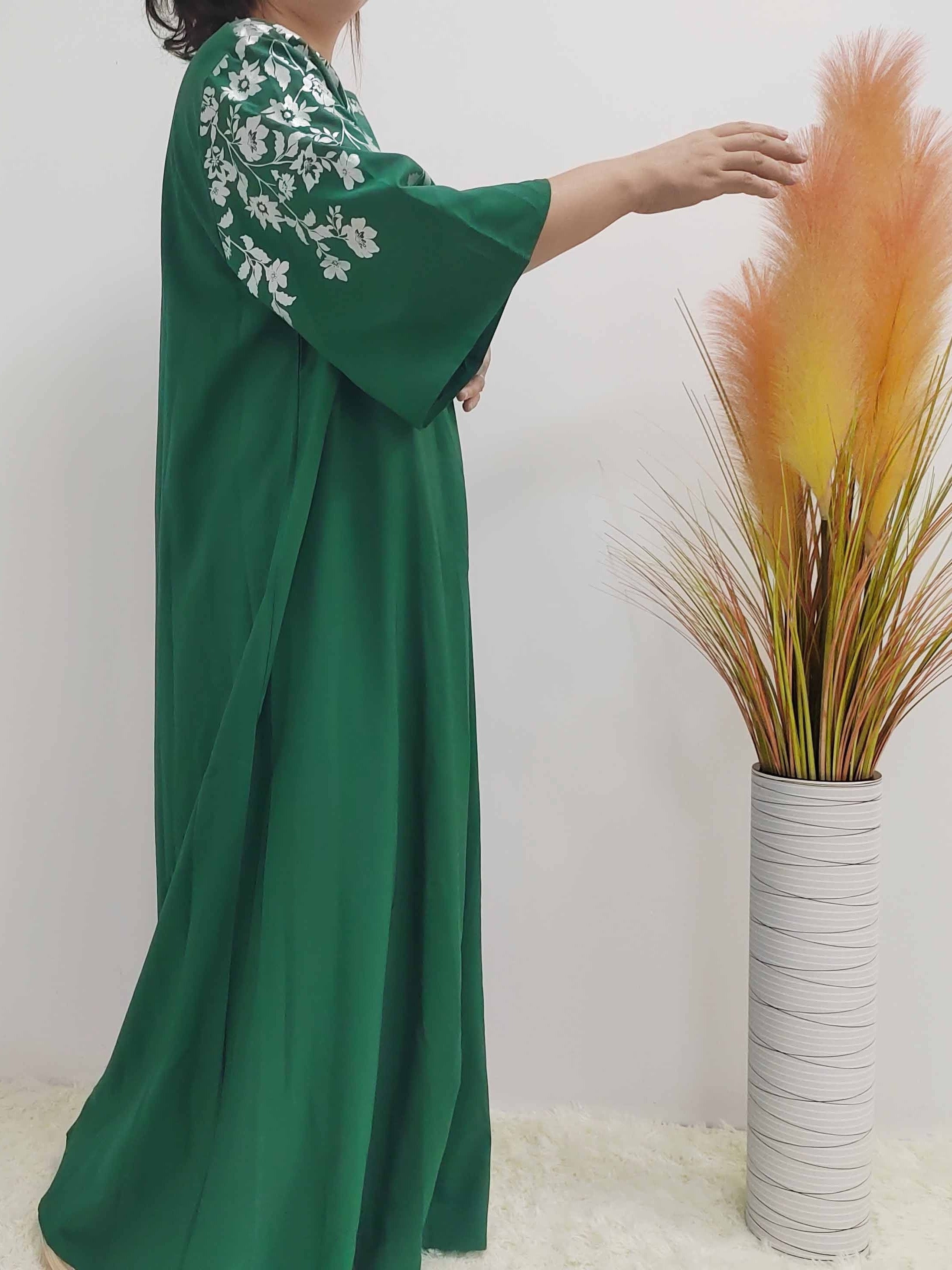 Floral Print Three Quarter Sleeve Round Neck Maxi Dress