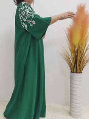 Floral Print Three Quarter Sleeve Round Neck Maxi Dress