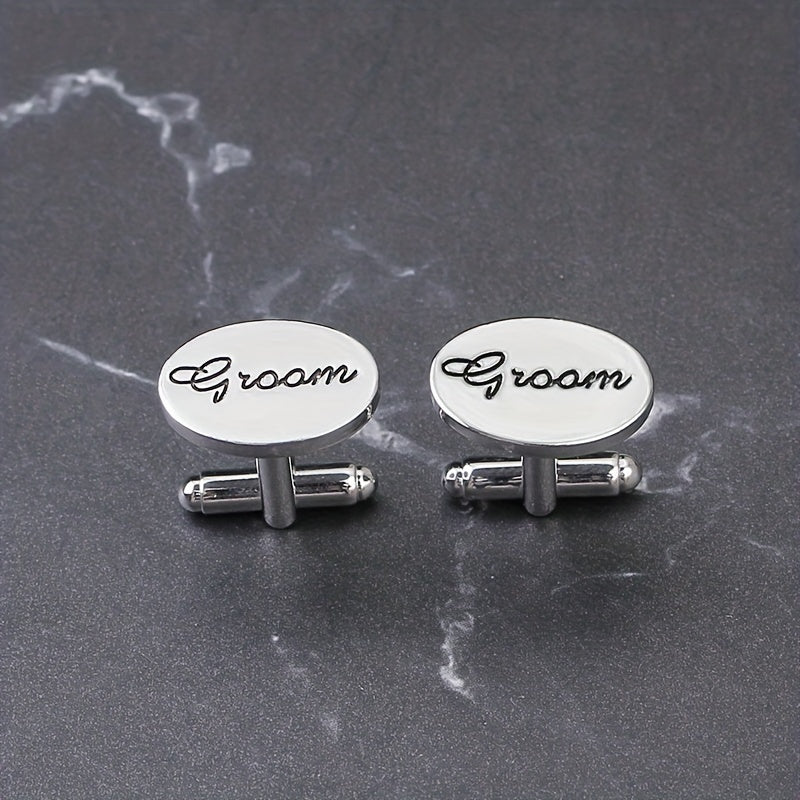 2pcs Men's Letter Pattern Groom Cufflinks Buttons