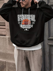 Basketball & Letter Print Hoodies For Men Graphic Sweatshirt Hooded Pullover