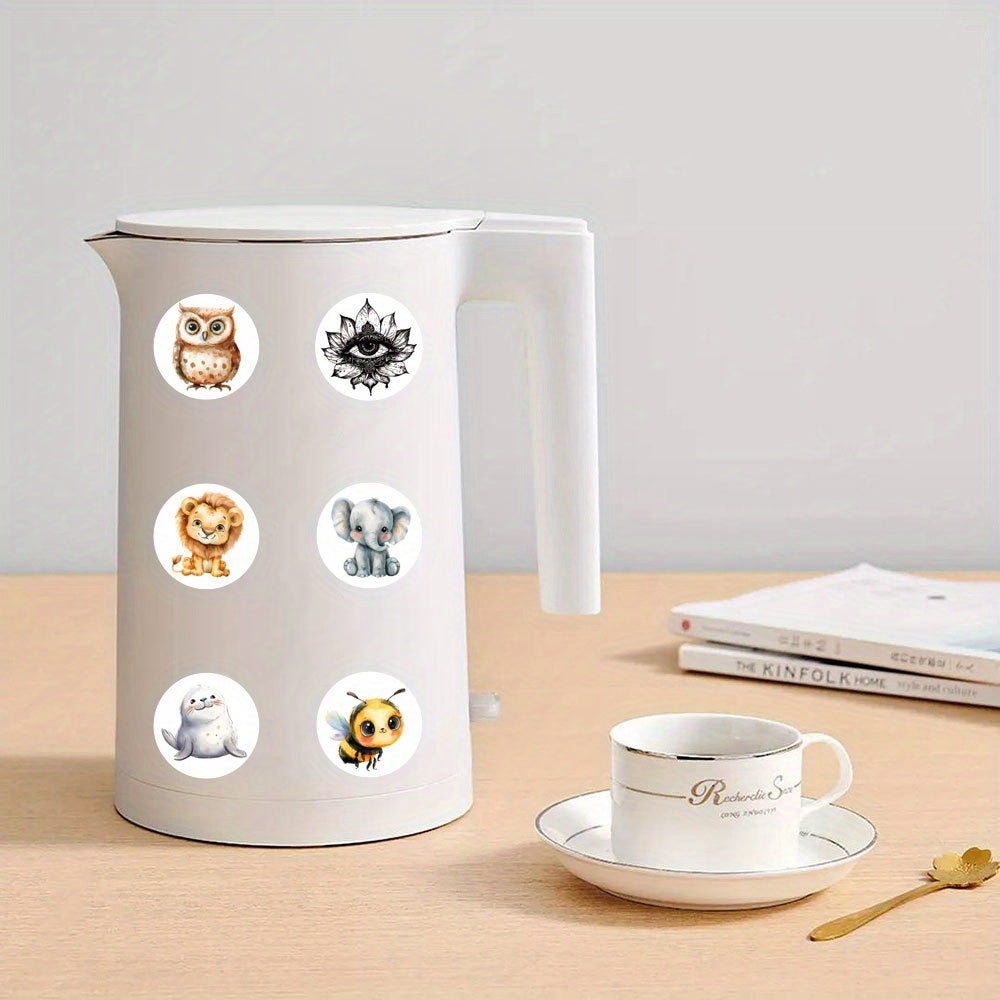 500pcs Watercolor Animal Stickers Roll - Vibrant Cartoon Designs