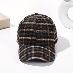 Vintage Plaid Warm Baseball Cap Classic British Style Adjustable Sun Hats