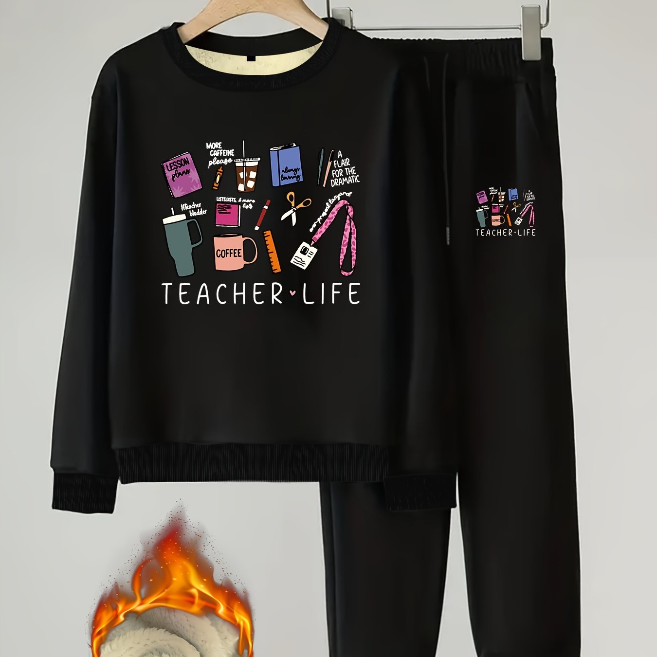 Women's Plus Stationery Print Top & Joggers Set