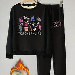 Women's Plus Stationery Print Top & Joggers Set